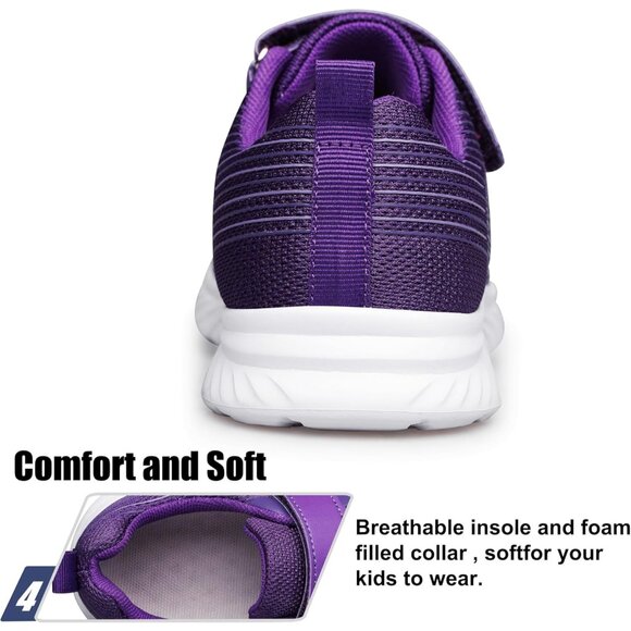 Kids Dark Purple Lightweight Breathable Athletic Running Tennis Fitness Sneakers - Picture 6 of 6